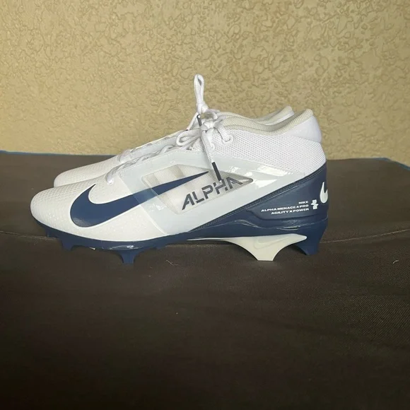 Nike Alpha Menace 4 Pro White Navy Blue Football Cleats FD7037-104 Men's Size 12 - Picture 3 of 5